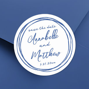 Einfach trendy Blaues Verlobungs-Save-the-Date Runder Aufkleber