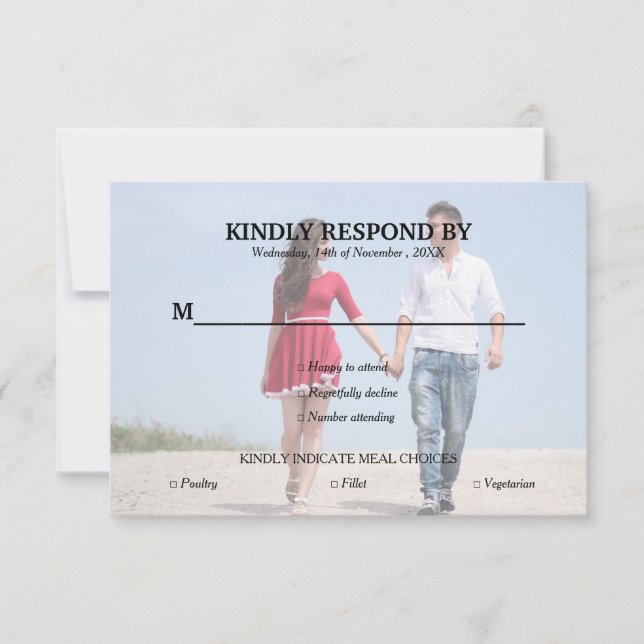Einfach Typografie Foto Wedding RSVP Card (Vorderseite)
