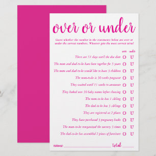 Einfach über oder unter Hot Pink Game Card
