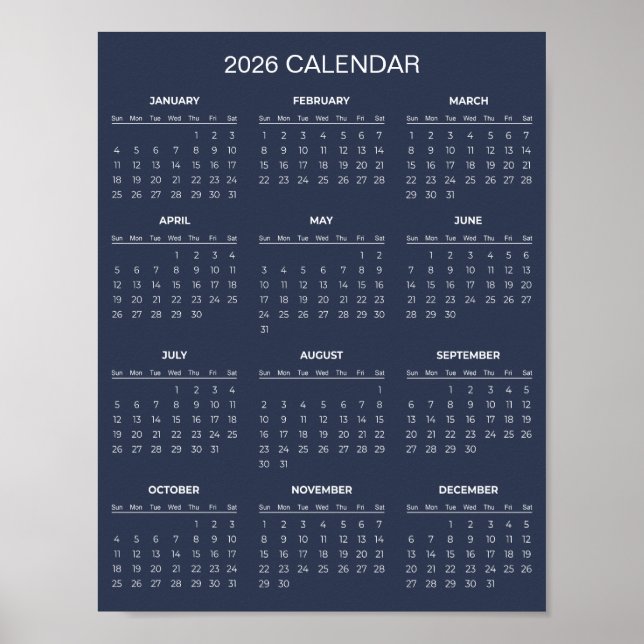Einfach und Elegant 2026 Kalender |  Poster (Vorne)
