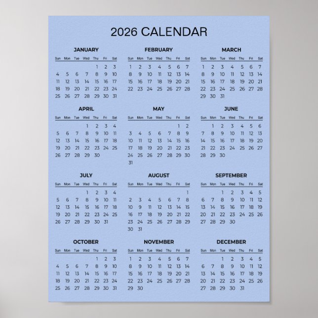 Einfach und Elegant 2026 Kalender |  Poster (Vorne)