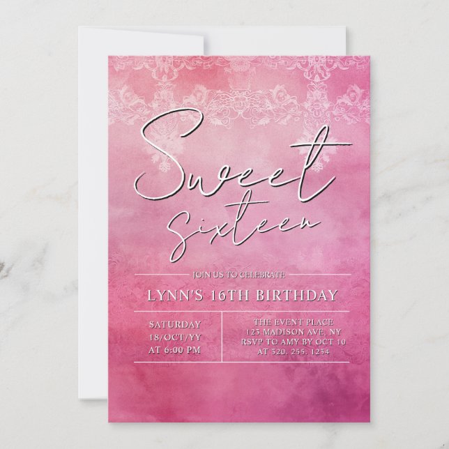 Einfach und elegant dunkelrosa 16. Geburtstag Einladung (Vorderseite)