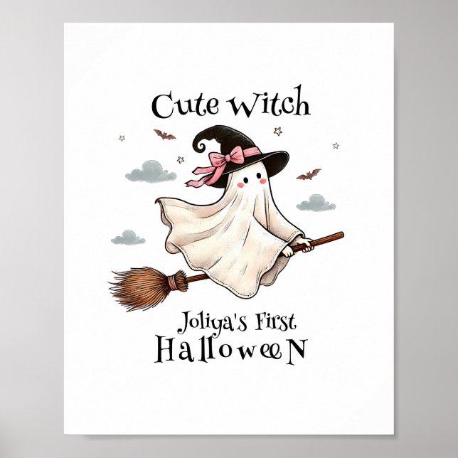 Einfach und elegant Niedlich Hexe erstes Halloween Poster (Vorne)