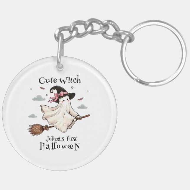 Einfach und elegant Niedlich Hexe erstes Halloween Schlüsselanhänger (Rückseite rechts)