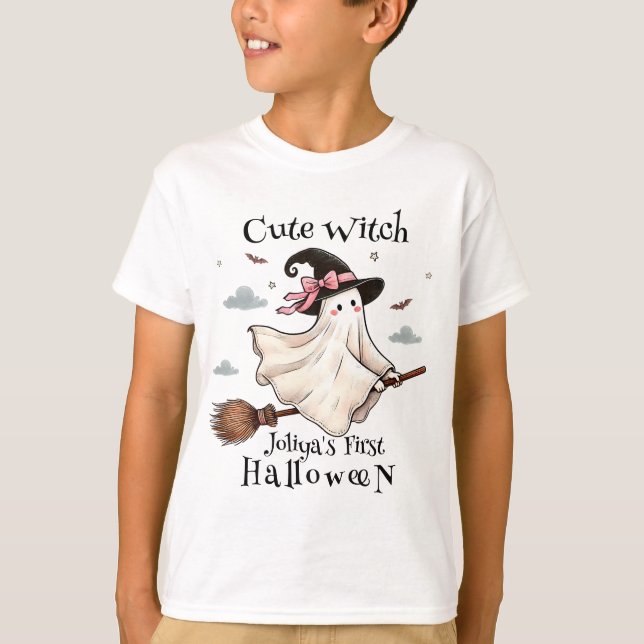 Einfach und elegant Niedlich Hexe erstes Halloween T-Shirt (Vorderseite)