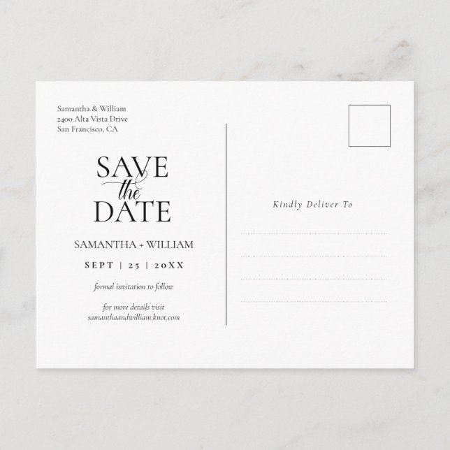 Einfach und elegant Save the Date Postkarte (Rückseite)