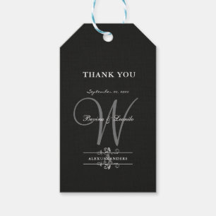 Einfach und elegant: Schwarze Linse mit Monogramm Geschenkanhänger