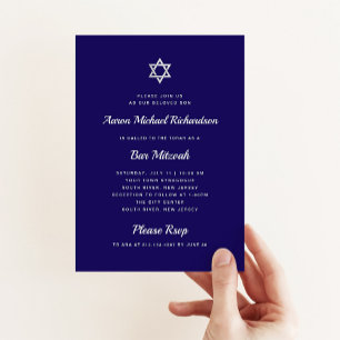 Einfach und kühl Blau Weiß und Silber Bar Mitzvah Einladung