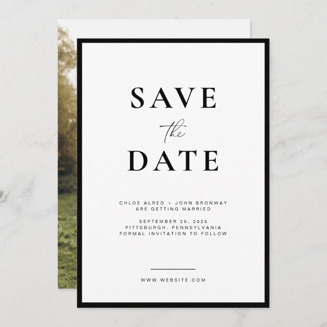 Einfach und modern Save the Date mit Foto Einladung (Vorne/Hinten)