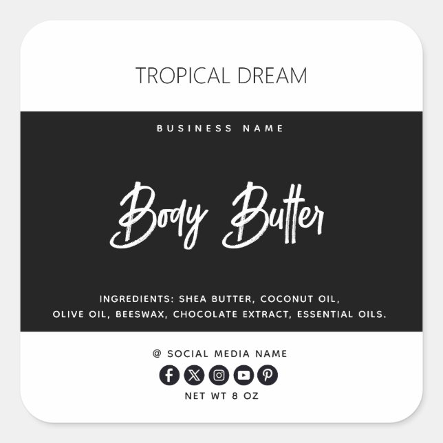 Einfach und modern Schwarz-weiß Quadratischer Aufkleber (Vorderseite)