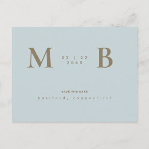 Einfach und schlank Icy Blue Monogram Save the Dat Postkarte
