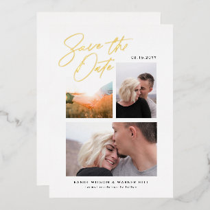 Einfach und stilvoll Drei Fotos Save the Date Folieneinladung