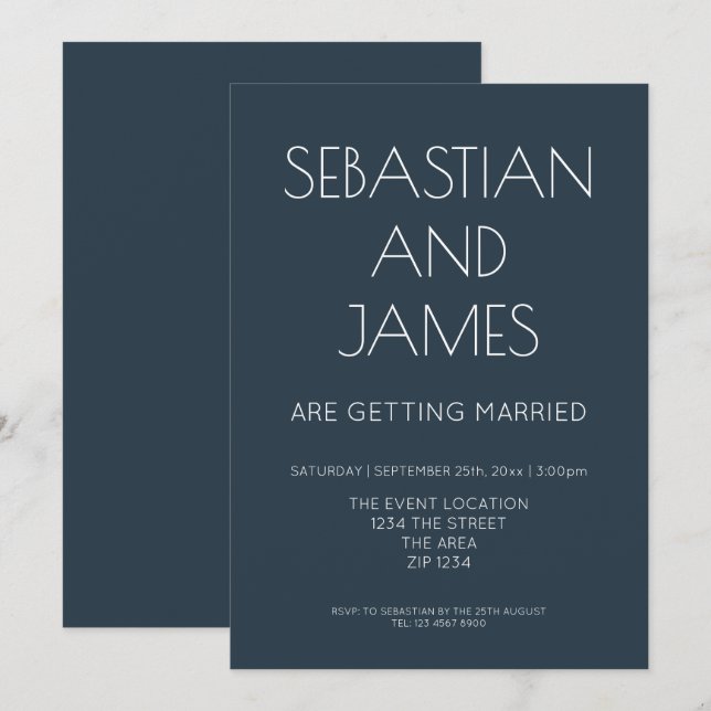 Einfach und stilvoll dunkelblau mit weißer Schrift Einladung (Vorne/Hinten)