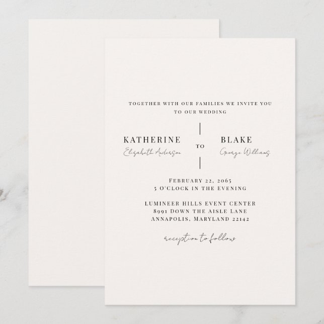 Einfach uns Light Champagne Wedding II Einladung (Vorne/Hinten)