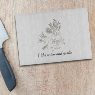 Einfach vintage Zwiebel Knoblauch Schneidebrett
