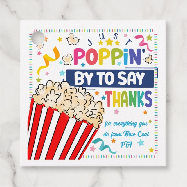 einfach vorbei sagen Dank Popcorn Freiwilligen Geschenkanhänger (Vorderseite)
