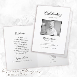 Einfach Weiß mit Schwarz-Kalligrafie-Foto-Beerdigu Programm