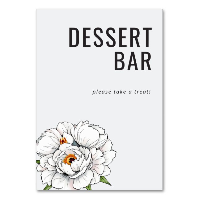 Einfach Weiße Florale Dessertbar-Schilder Tischnummer (Vorderseite)