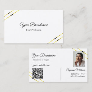 Einfach Weiße mit Goldenen Linien Foto und QR-Code Visitenkarte