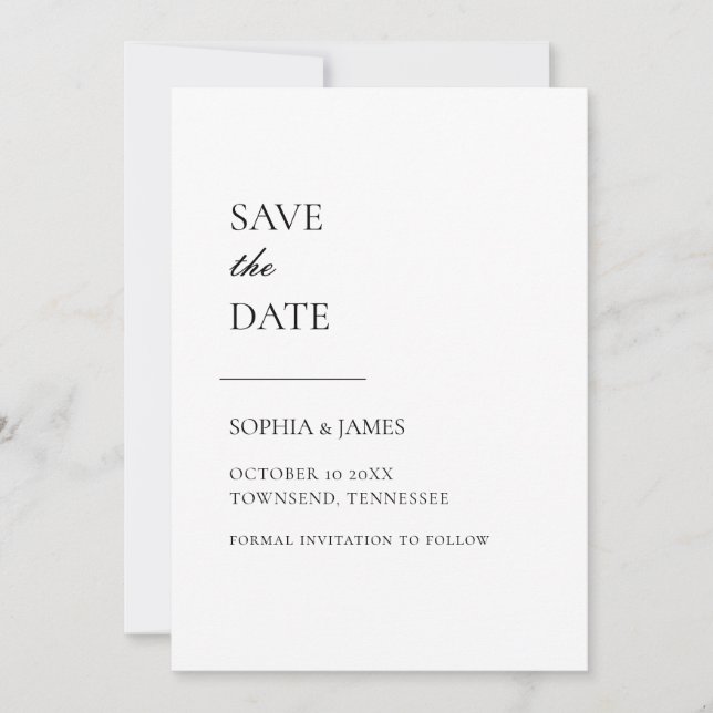 Einfach weiße Typografie Save the Date modern (Vorderseite)