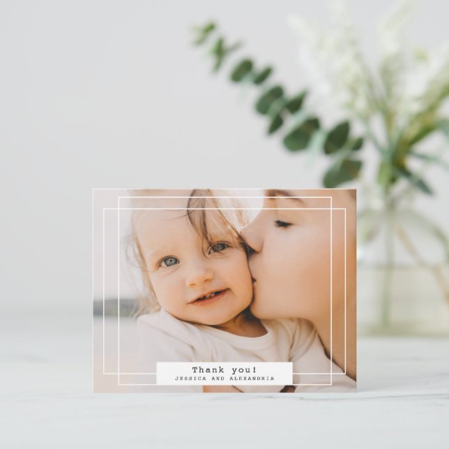 Einfach weißer Doppelrahmen dank Fotokarte Feiertagskarte (Stehend Vorderseite)