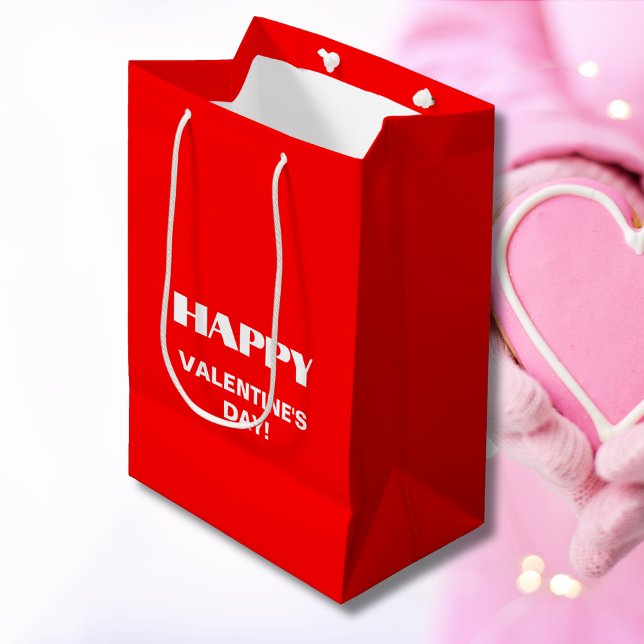 Einfach weißer, glatter Happy Valentines Day | Neo Mittlere Geschenktüte (Von Creator hochgeladen)
