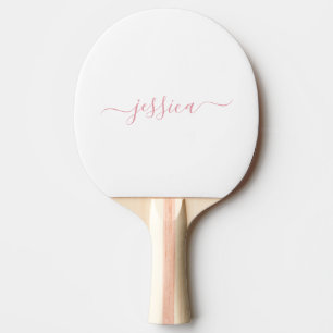 Einfach weißer, rosa, eleganter Skriptname Tischtennis Schläger