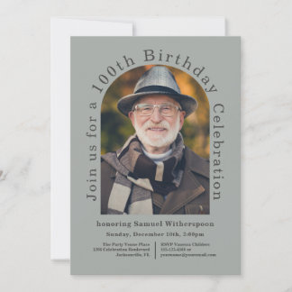 Einfache 100. Geburtstagsparty mit 1 Foto Einladung