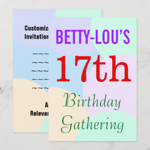 Einfache "17. Geburtstag-Ansammlung" Einladung