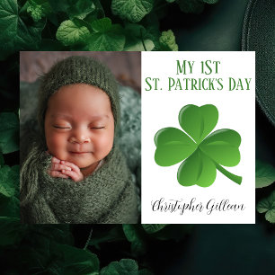 Einfache 1. St Patrick's Day Baby Foto Kleeblatts Feiertagskarte