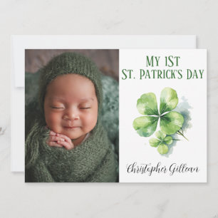 Einfache 1. St Patrick's Day Baby Foto Kleeblatts Feiertagskarte