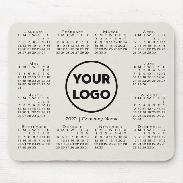 Einfache 2020-Calendar-Firmenlogo Beige Mousepad (Vorne)