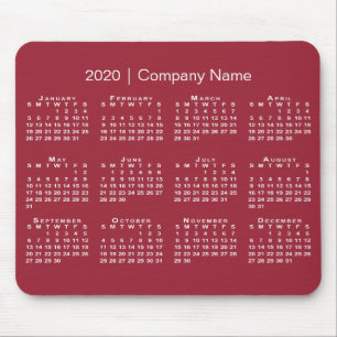 Einfache 2020 Kalender mit Firmennamen auf Burgund Mousepad