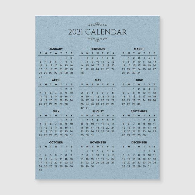 Einfache 2021 Kalender auf Blue Paper Magnetic Car Magnetkarte (Vorderseite)