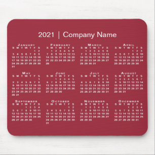 Einfache 2021 Kalender mit Firmennamen auf Burgund Mousepad