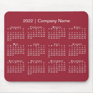 Einfache 2022 Kalender Firmenname auf Burgund Red Mousepad