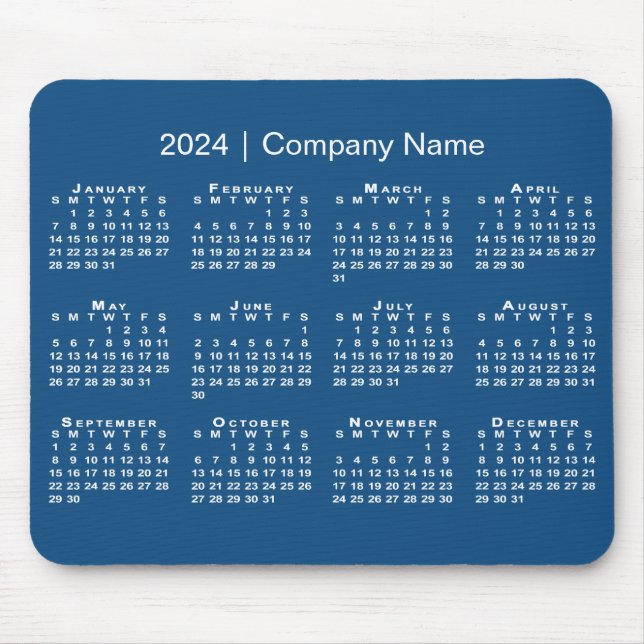 Einfache 2024 Kalender Firmenname auf blau Mousepad (Vorne)