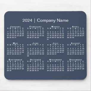 Einfache 2024 Kalender Firmenname auf Navy Blue Mousepad