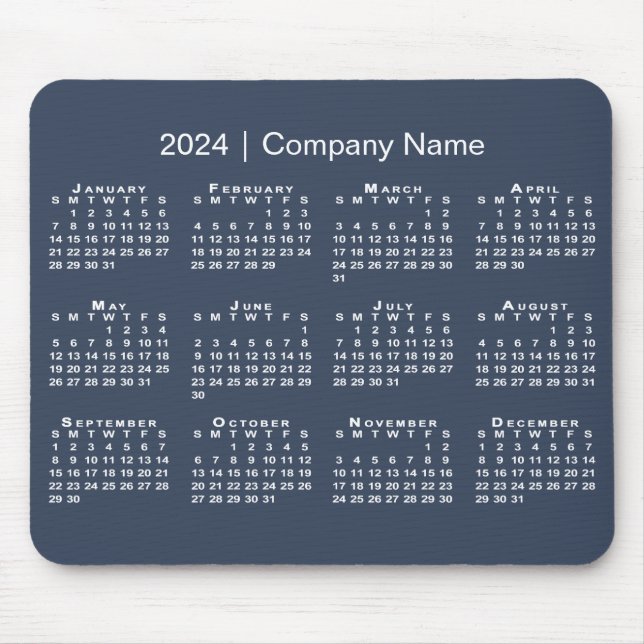Einfache 2024 Kalender Firmenname auf Navy Blue Mousepad (Vorne)