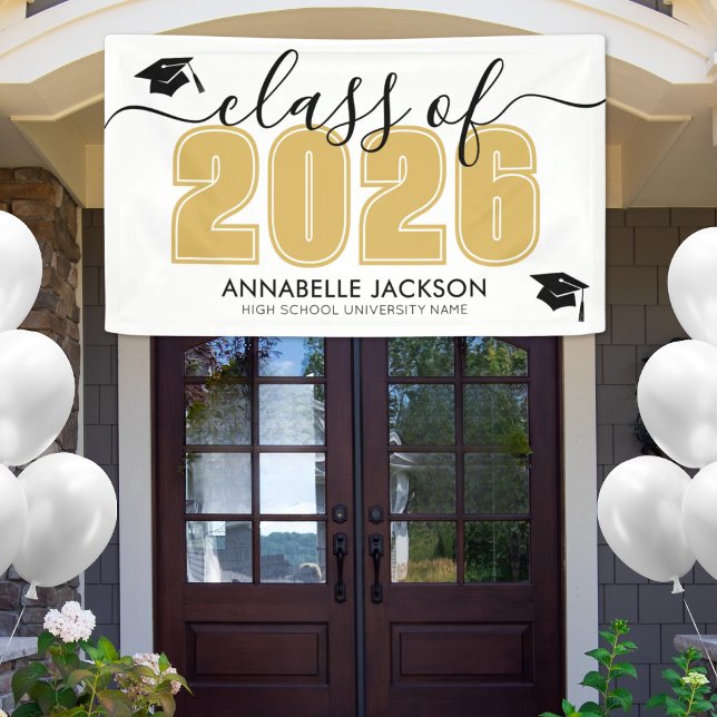 Einfache 2025 Gold Graduation Party Banner (Simple Class Of 2025 Gold Graduation Party Banner)