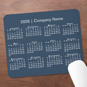 Einfache 2026 Kalender Firmenname auf Navy Blue Mousepad