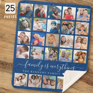 Einfache 25-Foto-Collage-Zitat Familienname Blau Sherpadecke
