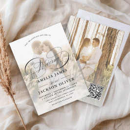 Einfache 2-Foto-Overlay-Kalligrafie-Hochzeit  Einladung