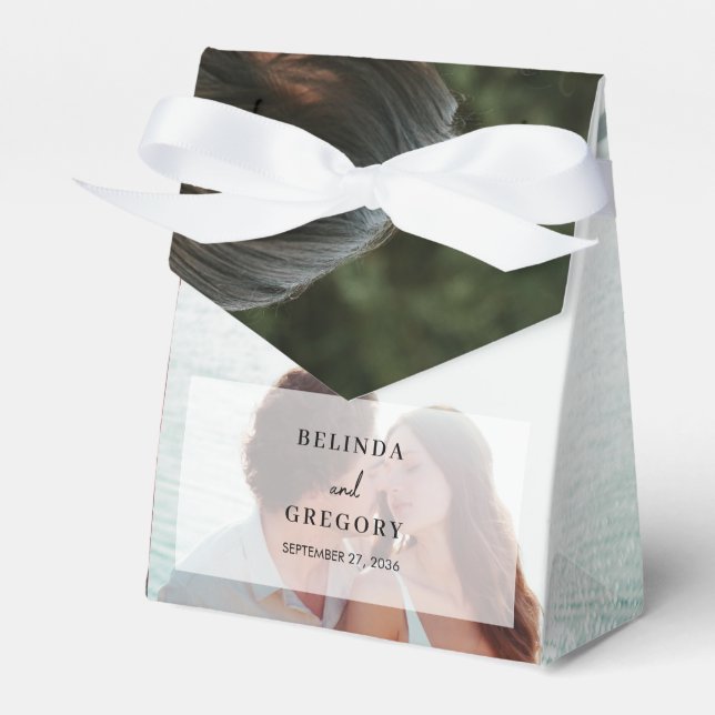 Einfache 2-Foto-Overlay-Skript-Hochzeit Geschenkschachtel (Vorderseite)