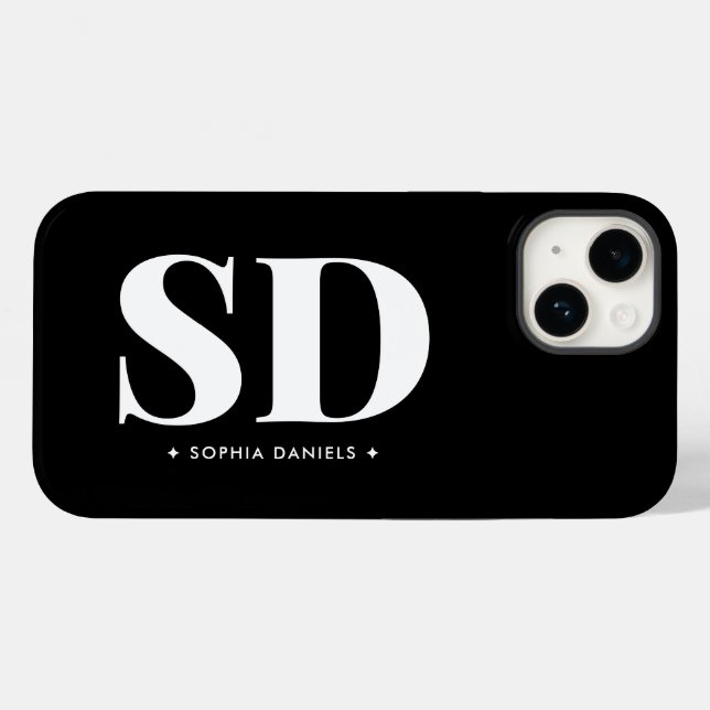 Einfache 2 Monogramm erste Retro-Schwarz-weiß Case-Mate iPhone Hülle (Rückseite (Horizontal))