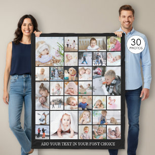 Einfache 30-Foto-Collage mit benutzerdefinierter F Fleecedecke
