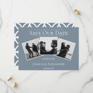 Einfache 3-Foto-Collage Dusty Blue Save The Date