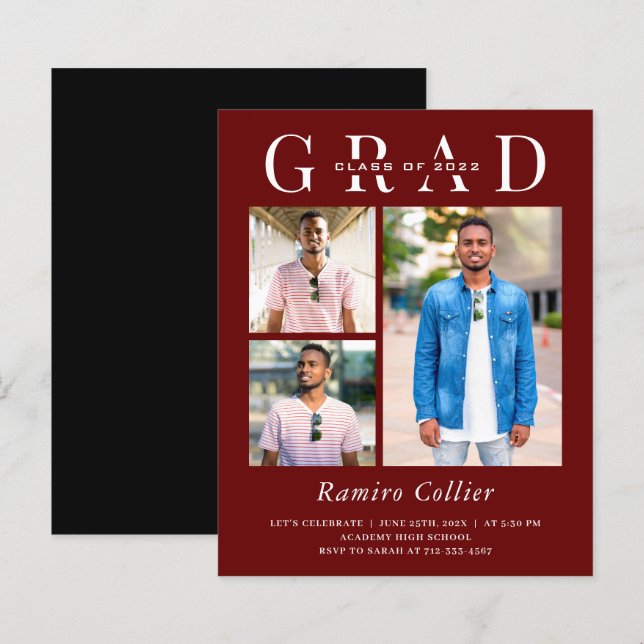 Einfache 3-Foto-Einladungen (Vorne/Hinten)