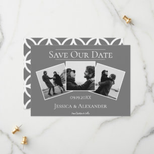 Einfache 3-FotoCollage Graue Save the Date