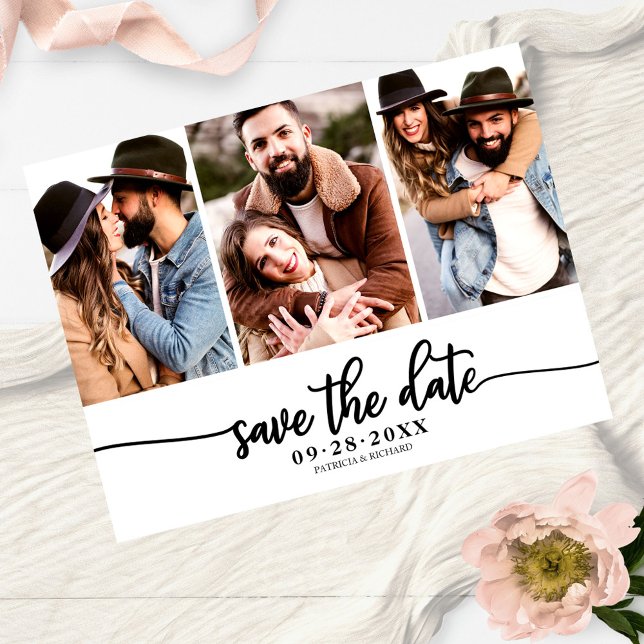 Einfache 3 FotoCollage Wedding speichern das Datum Postkarte (Von Creator hochgeladen)